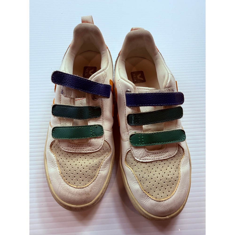Veja V-10 Multi-Color Leather Velcro Strap‎ Sneakers White Orange Green kids 4